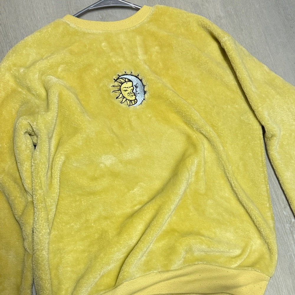 Yellow Fleece Sweatshirt with Sun and Moon Embroidery